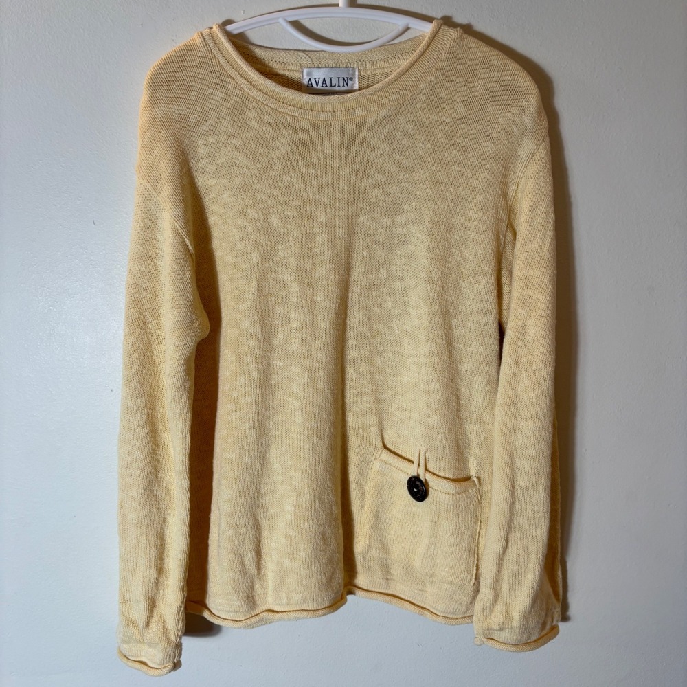 Avalin Cotton Knit Sweater Womens One Size Yellow Made in USA Vintage